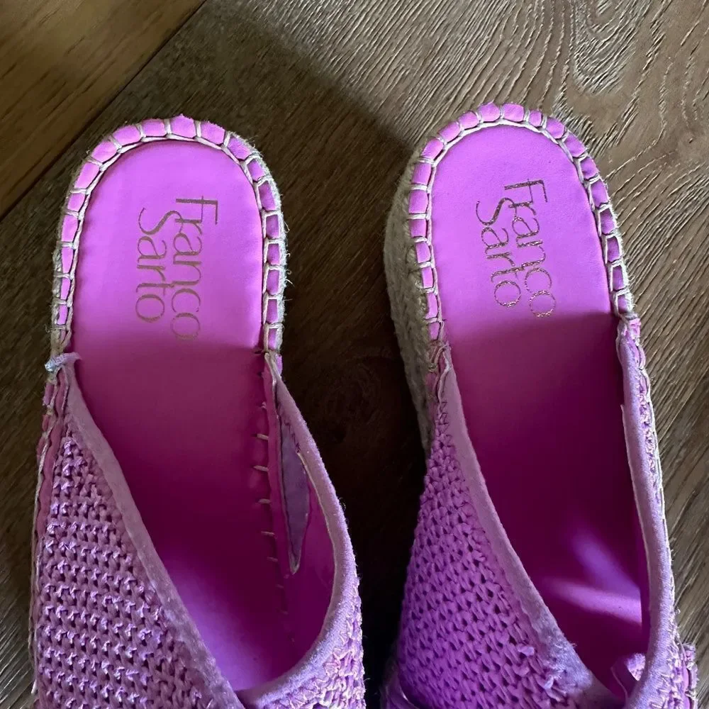 Franco Sarto Pacifica Espadrille Slide Sandal Pink Raffia Platform 10